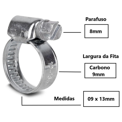 Abraçadeira mini 09 x 13mm (5/16"x 1/2") Fita 9mm (Pacote com 10 unidades)