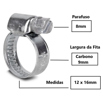 Abraçadeira mini 12 x 16mm (7/16"x 5/8") Fita 9mm (Pacote com 10 unidades)