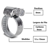 Abraçadeira mini 13 x 19mm (1/2" x 3/4") Fita 9mm (Pacote com 10 unidades)