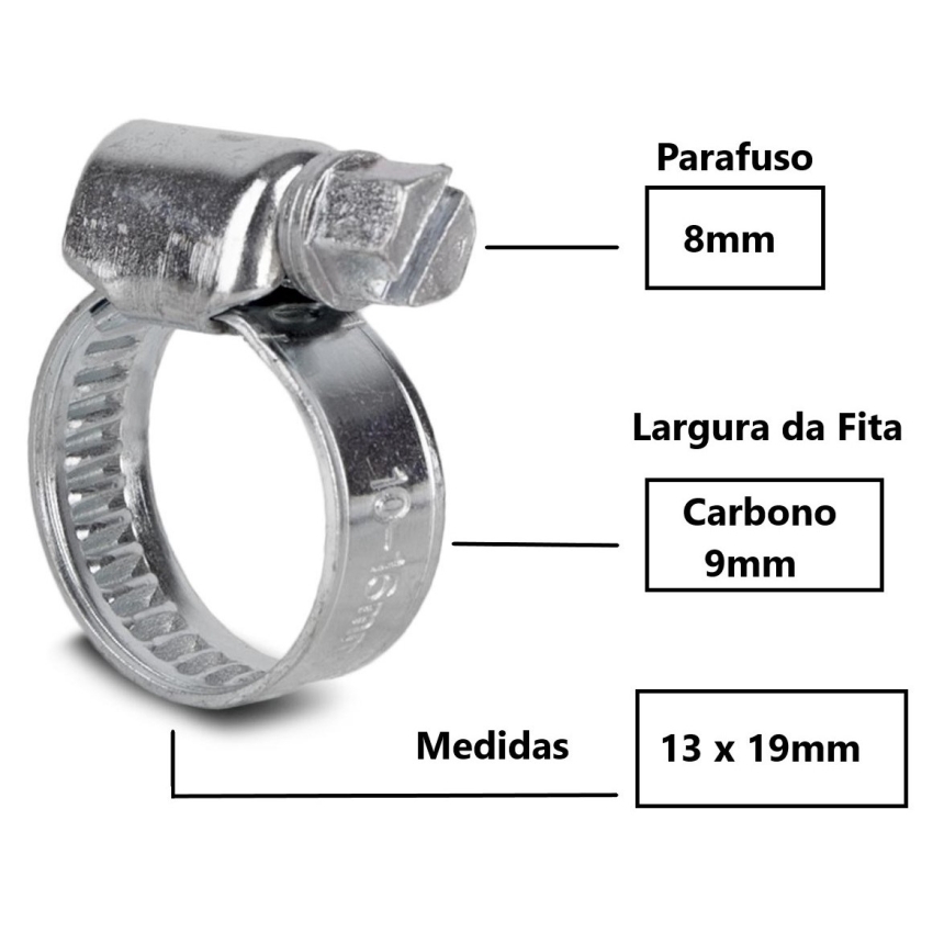 Abraçadeira mini 13 x 19mm (1/2" x 3/4") Fita 9mm (Pacote com 10 unidades)