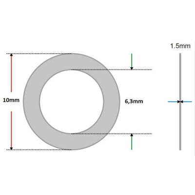 Arruela vedação de Alumínio 6,3 x 10 x 1,5mm (Pacote com 100 unidades)