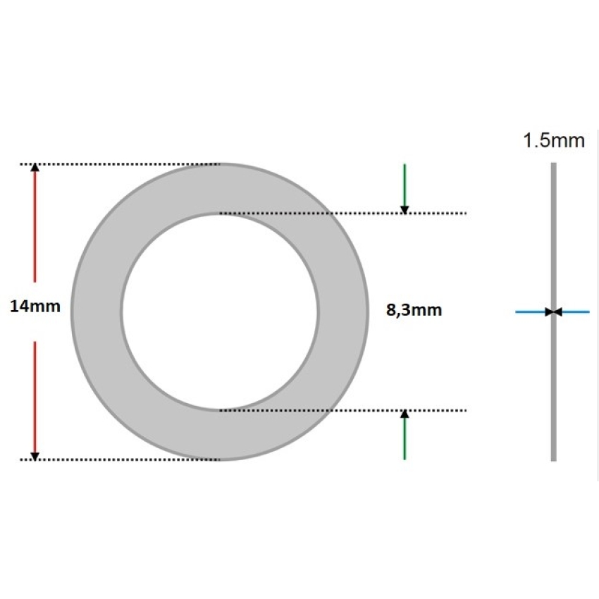 Arruela vedação de Alumínio 8,3 x 14 x 1,5mm (Pacote com 100 unidades)