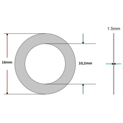 Arruela vedação de Alumínio 10,2 x 16 x 1,5mm (Pacote com 100 unidades)