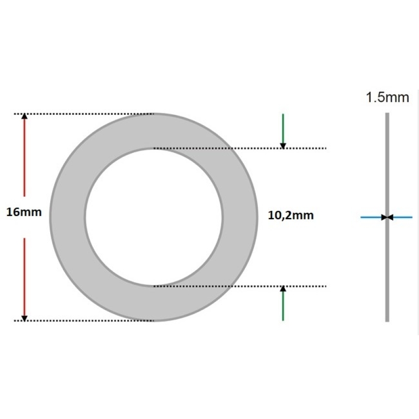 Arruela vedação de Alumínio 10,2 x 16 x 1,5mm (Pacote com 100 unidades)