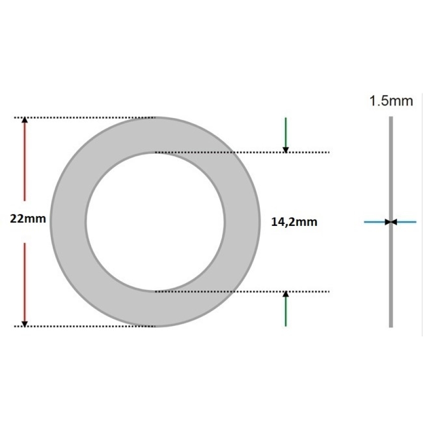 Arruela vedação de Alumínio 14,2 x 22 x 1,5mm (Pacote com 100 unidades)