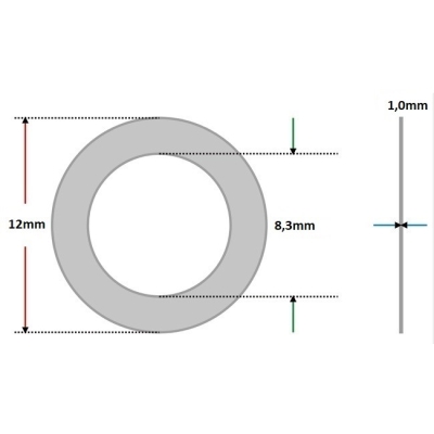 Arruela vedação de Alumínio 8,3 x 12 x 1,0mm (Pacote com 100 unidades)