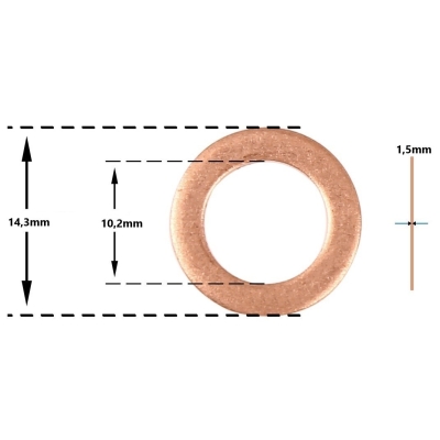 Arruela de vedação de Cobre 10,2 x 14,3 x 1,5mm (Pacote com 10 unidades)