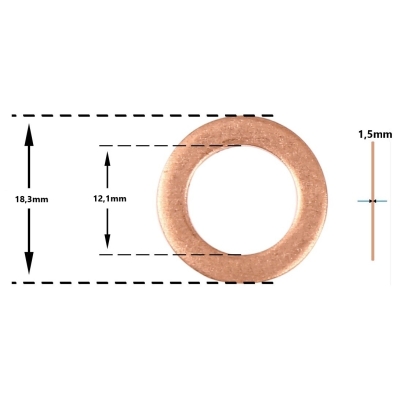 Arruela vedação de Cobre 12,1 x 18,3 x 1,5mm (Pacote com 10 unidades)