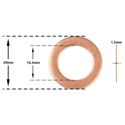 Arruela vedação de Cobre 14,3 x 20 x 1,5mm (Pacote com 10 unidades)