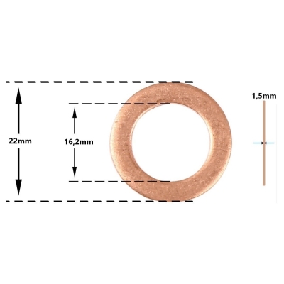 Arruela vedação de Cobre 16,2 x 22 x 1,5mm (Pacote com 10 unidades)