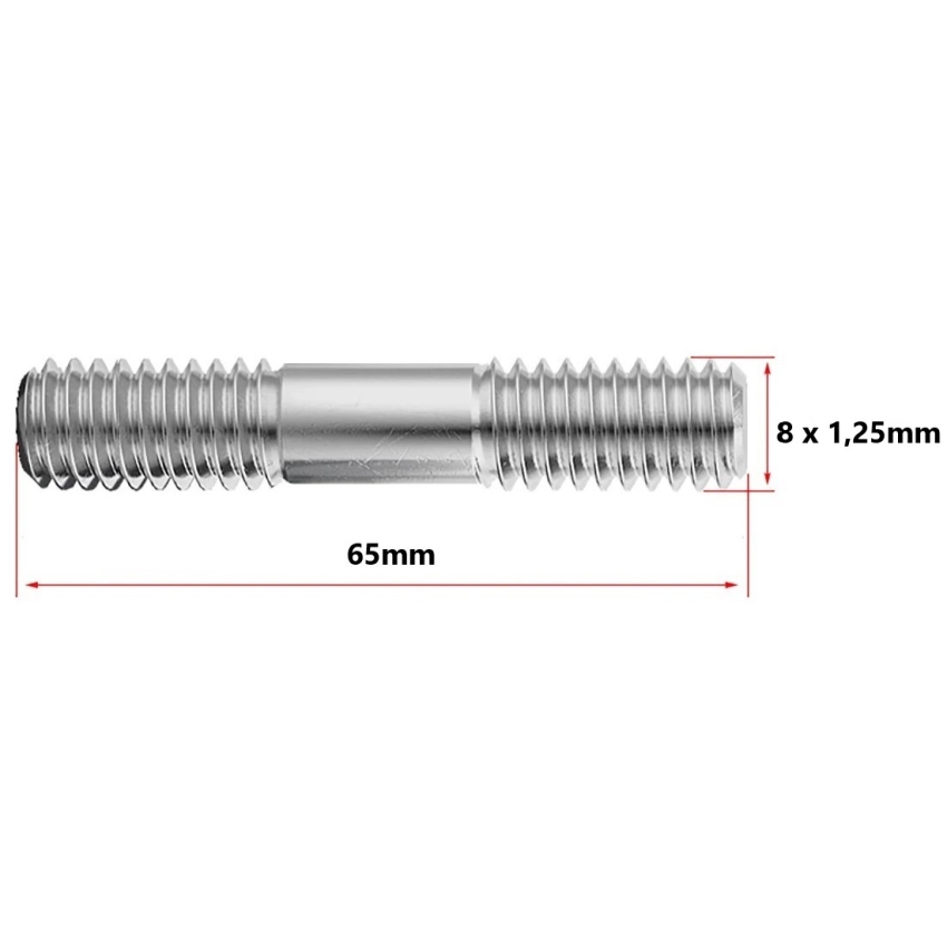 Prisioneiro da Turbina 8 x 1,25 x 65mm (Pacote com 10 unidades)